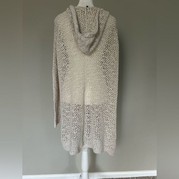 Cynthia Rowley Women’s Cream Knit Open Front Hooded Cardigan Sweater Medium - Picture 3 of 12
